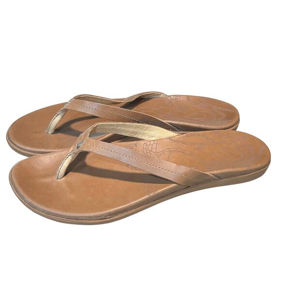 Olukai Women's Honu Brown Leather Strappy Flat Flip Flops Size 9 - Picture 1 of 9